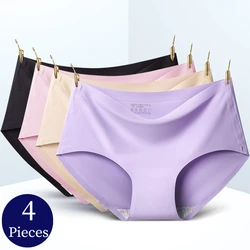 BZEL 4PCS/Set Women's Panties Seamless Female Underwear Plus Size Lingerie Breathable Silk Satin Briefs Hot Sale Cozy Underpants