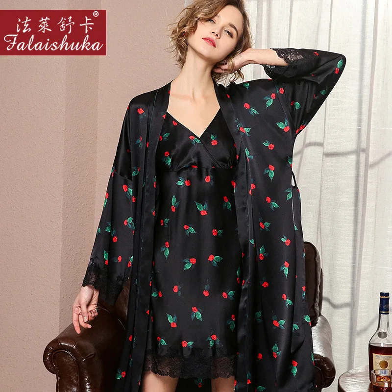 16 momme 100% mulberry silk robe gown sets women digital printing night dress wedding elegant silky sleepwear S5619