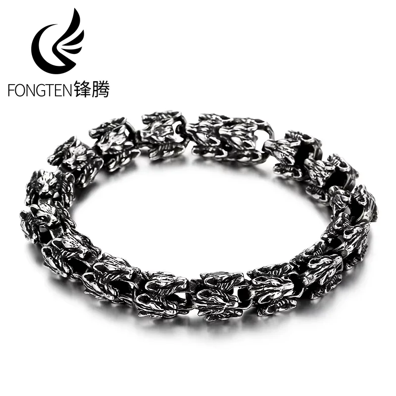 

Fongten браслет с головой волка для мужчин, цепочка из нержавеющей стали 316L с животными, мужские очаровательные модные украшения, готический подарок на день рождения
