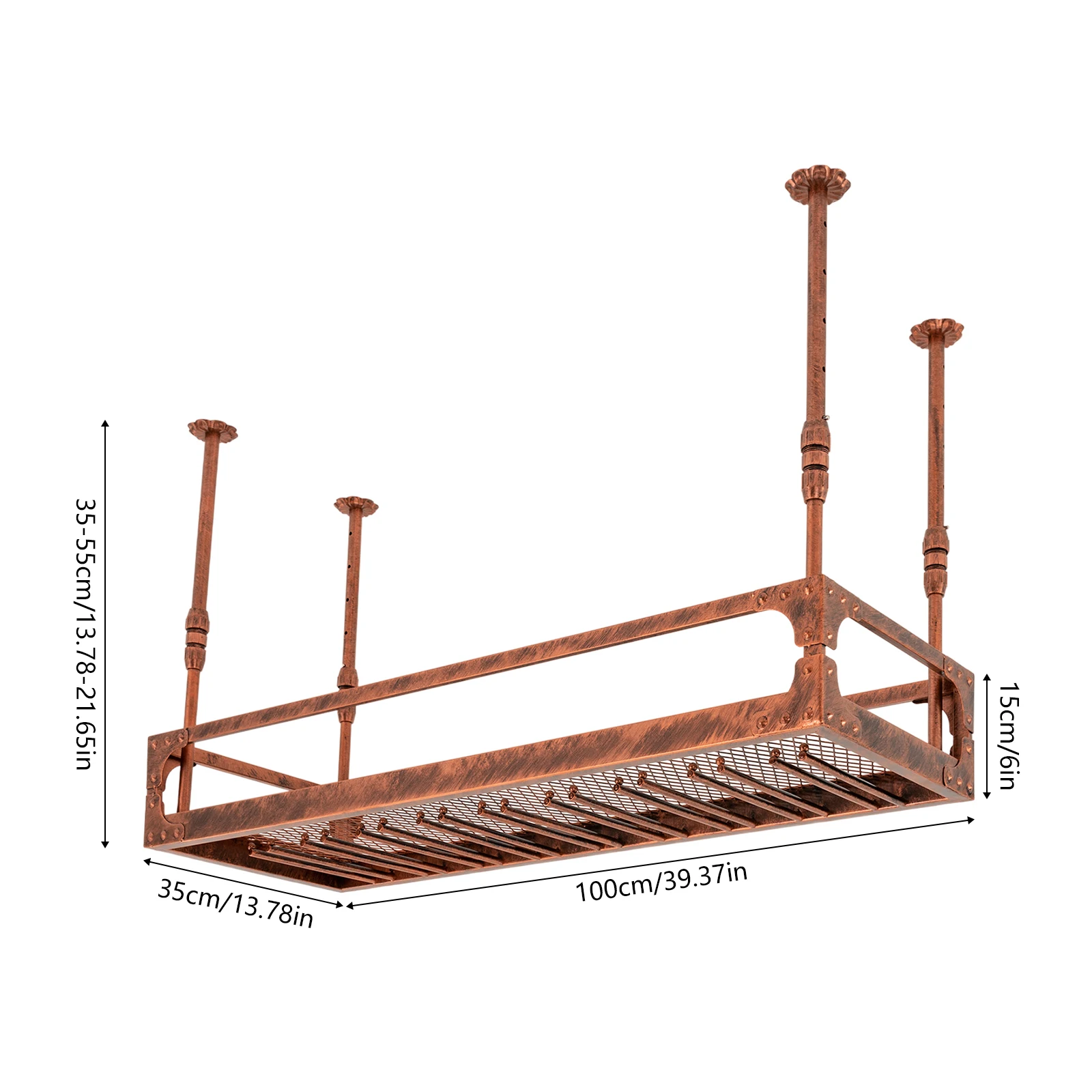 Prateleira flutuante suspensa para bar vintage, montada no teto, cave de vinho de cozinha, 100cm, prateleira 50kg, bronze/preto, vintage, montada no teto