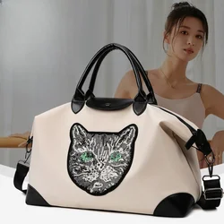 Travel Bags For Women Large Capacity Gym Bag Waterproof Oxford Weekend Sac Voyage Applique Cat Pattern Handbag