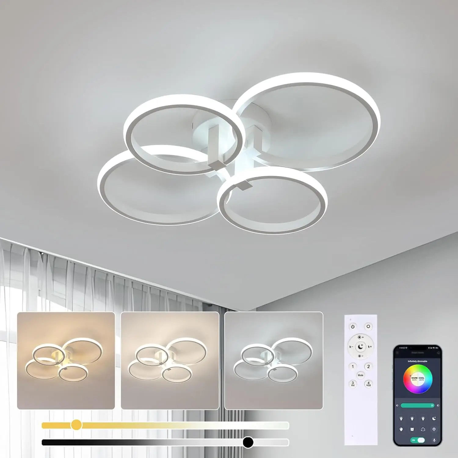 Dimmbare LED-Deckenleuchte, 57 W moderne Deckenleuchte, weiße LED-Deckenleuchte mit Fernbedienung