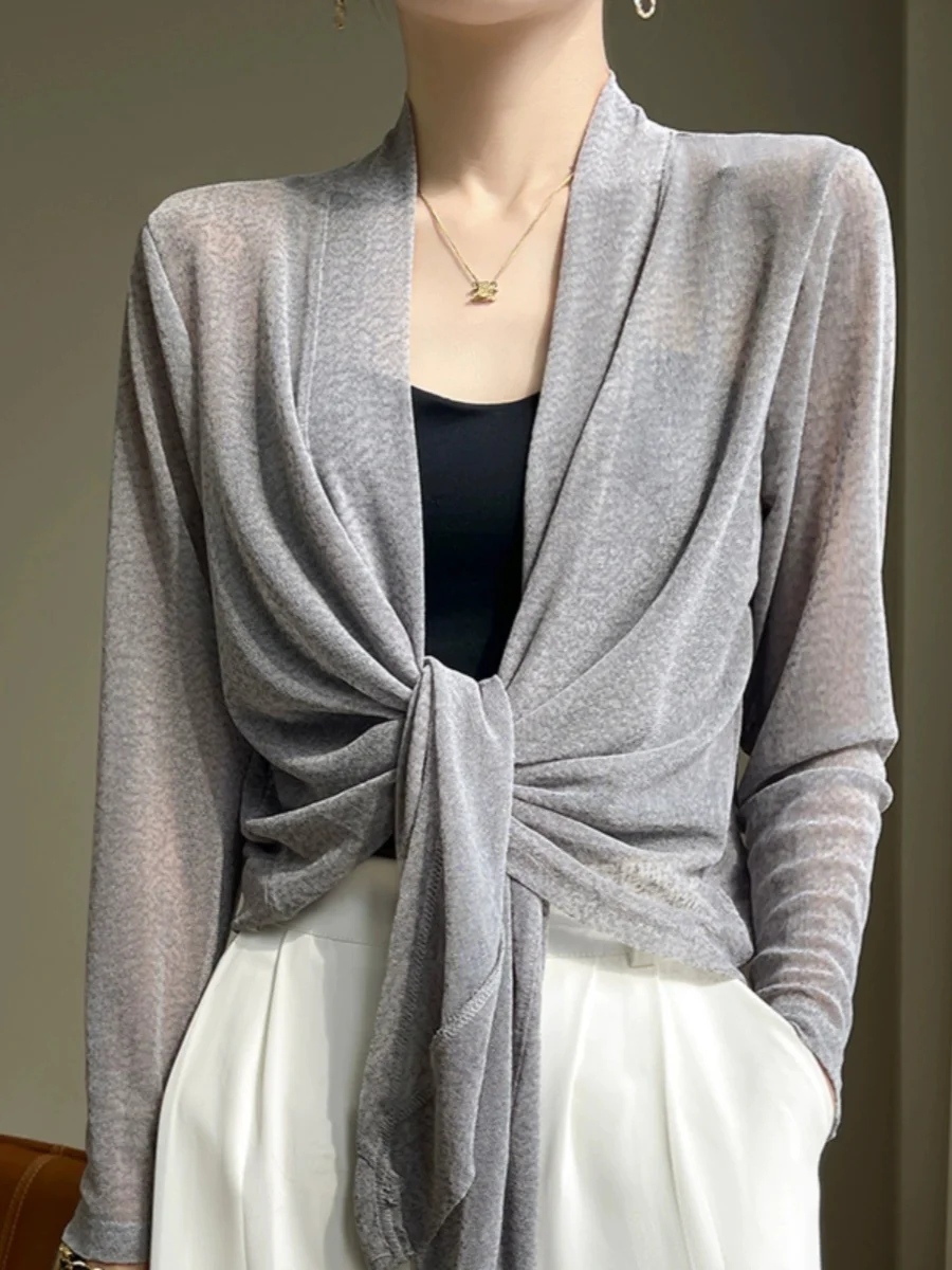 

Women's Loose Mesh Sun Protection Shirt Summer Outerwear Cover up Versatile Air Conditioning Knitted Cardigan Short Coat
