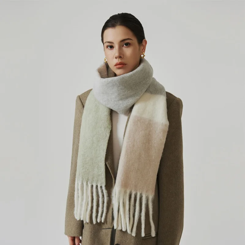 

Узкий шерстяной шарф, зимний утолщенный длинный теплый шарф с кисточками, элегантная стильная шаль для женщин【цвета】