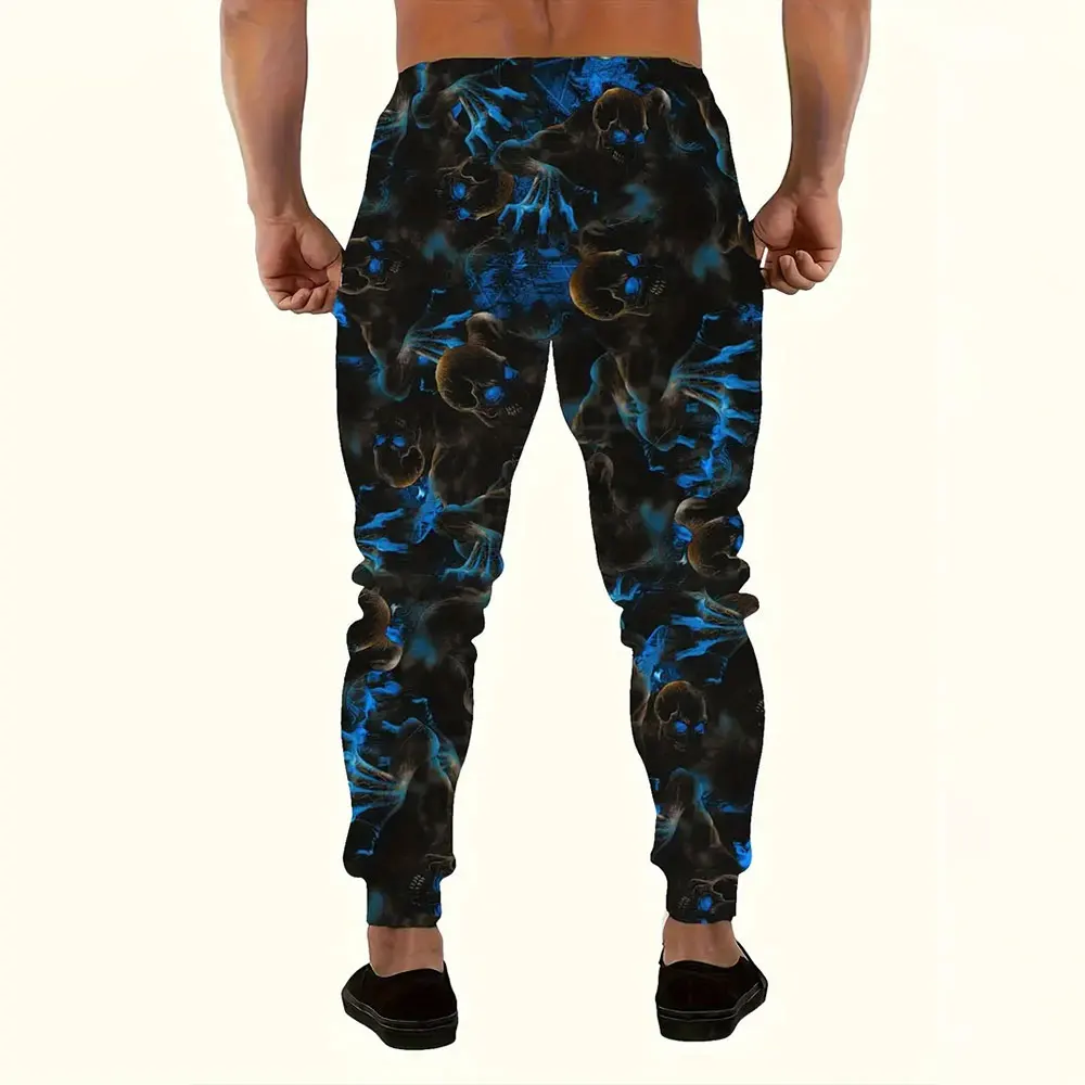 Pantalones de chándal con estampado de calavera 3D para hombre, calaveras gruesas y cálidas, informales, holgados, con bolsillo y cordón, para invierno, novedad de 2024