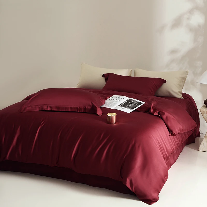 Housse de couette en soie 100% naturelle, couleur unie, housse de couette de luxe, de haute qualité, pour lit simple, double, queen, king size