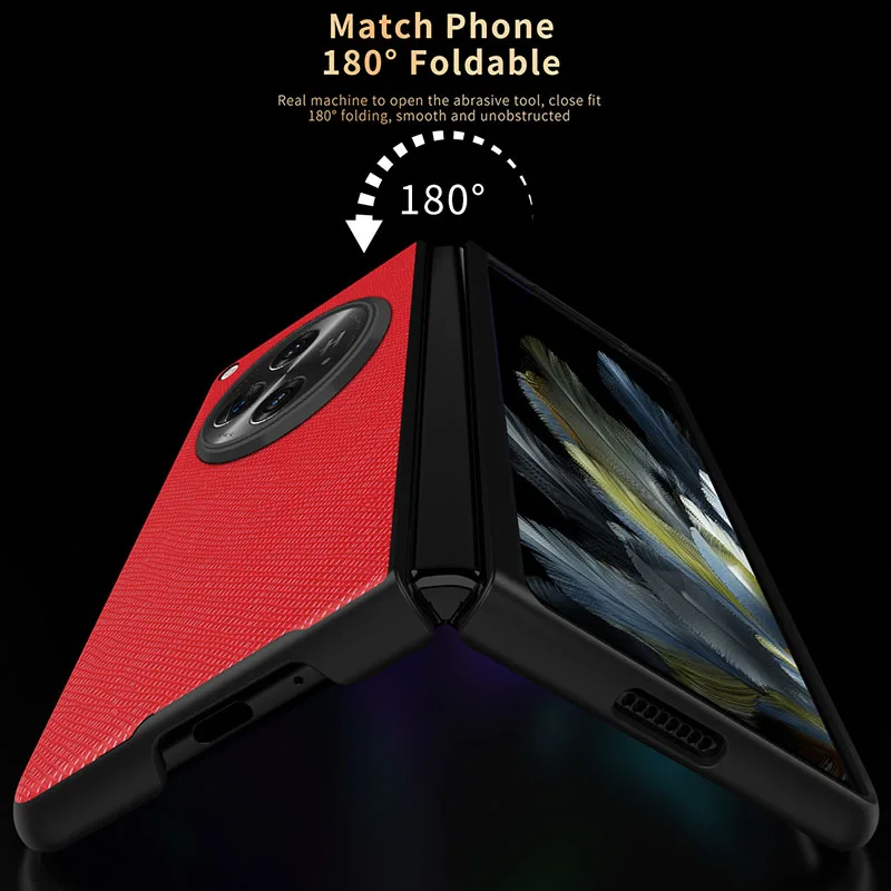 Case for OnePlus Open cross lines Texture PU Leather Luxury Business  Fold Cover Folding Shockproof Protection Phone Case