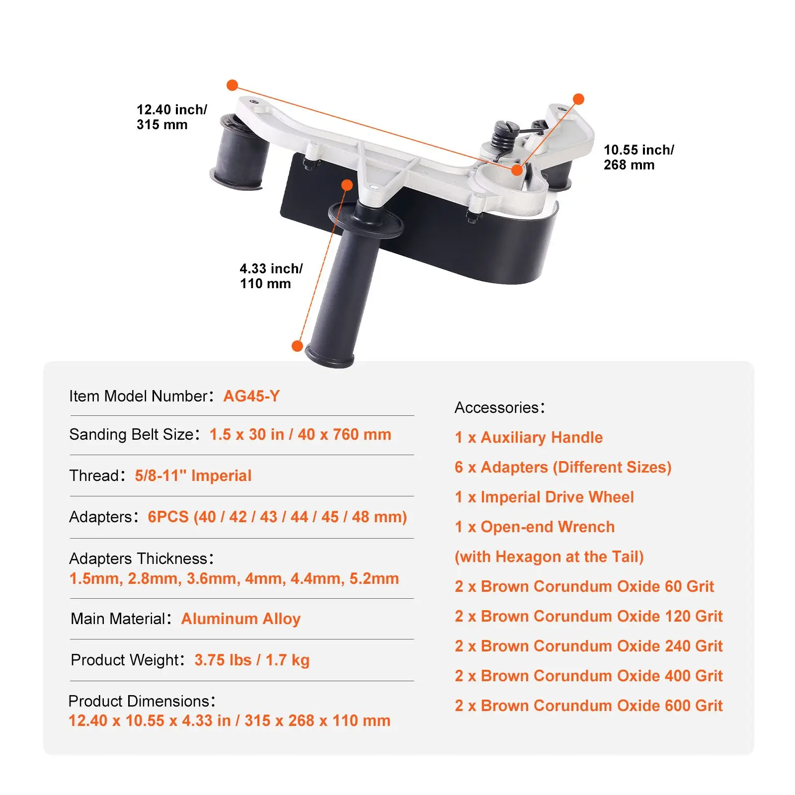 Belt Sander Adapter for Angle Grinder, Pipe or Tube Sanding Attachment with 5/8-11