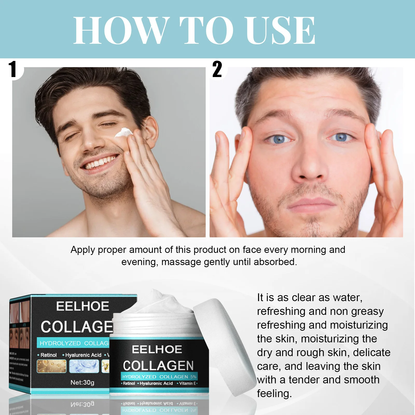 EELHOE Vitamin E Moisturizing Cream Man Improve Rough Dry Skin Tightening Nourishing Retinol Rejuvenate the Face Cream Man 50g