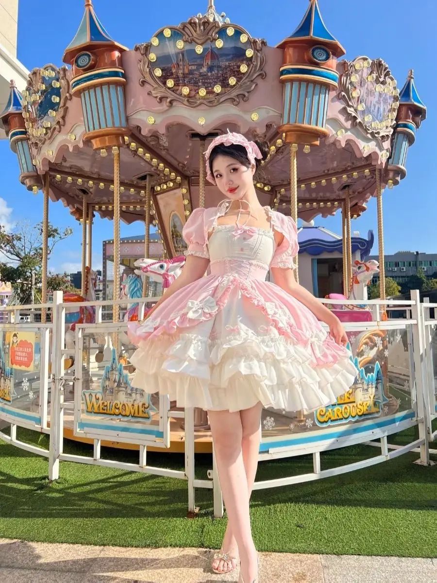 Bow Princess Patchwork Panekked Women Mujer Short Lace Up Spice Girls Cake Vestidos Fairycore Harajuku Japanese Soft Dresses