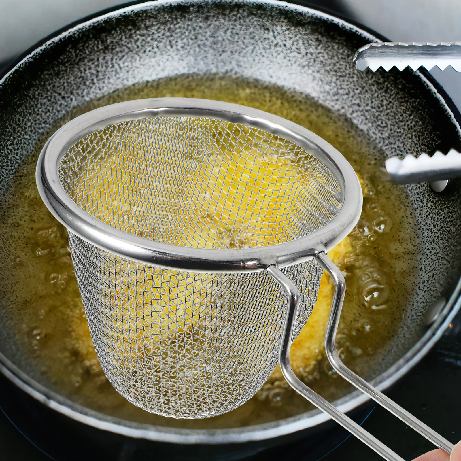 

Stainless Steel Mesh Colander Strainer Fine Filter Basket for Kitchen Cooking Pasta Noodle Tool Reusable Long Handle
