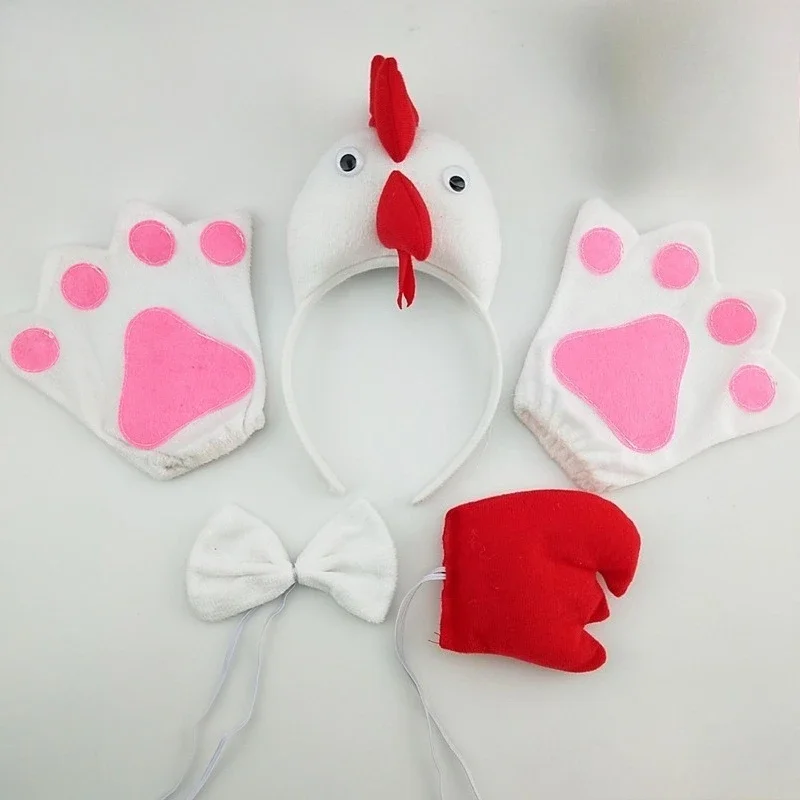 Animal Costume Rooster Chicken Chick Headband Tail Bow Accessories for Halloween Dress Up