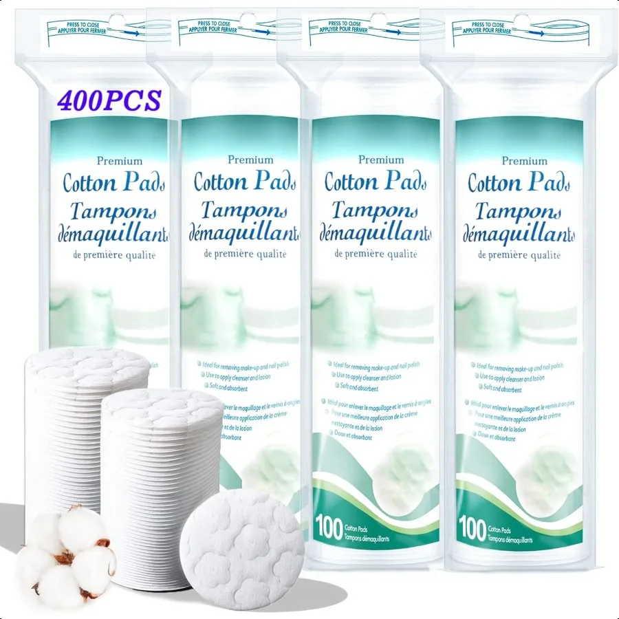 Premium Cotton Rounds for Face 400 Count Makeup Remover Pads 100 Pure Natural Facial Cleansing Round Pads for Makeup Removal Na