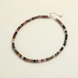 S925 Silver 5-6mm Faceted Tourmaline Necklace Rainbow Multicolor Gemstones Natural Stones Beaded Freshwater Pearl For Women Girl