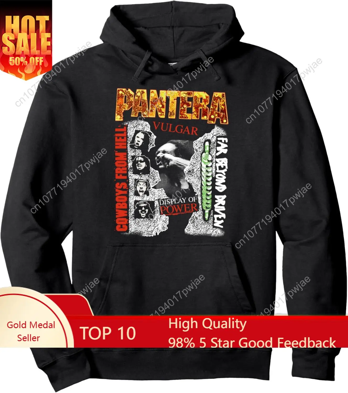เสื้อฮู้ดมีฮู้ดพิมพ์ลาย Pantera Musical Rock