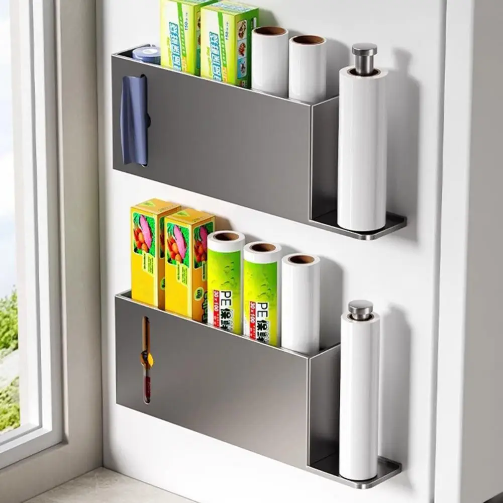 

Kitchen Aluminum Wrap Rack Under-cabinet Organizer with Strong Load-bearing Roll Paper Holder for Refrigerator Storage Rack