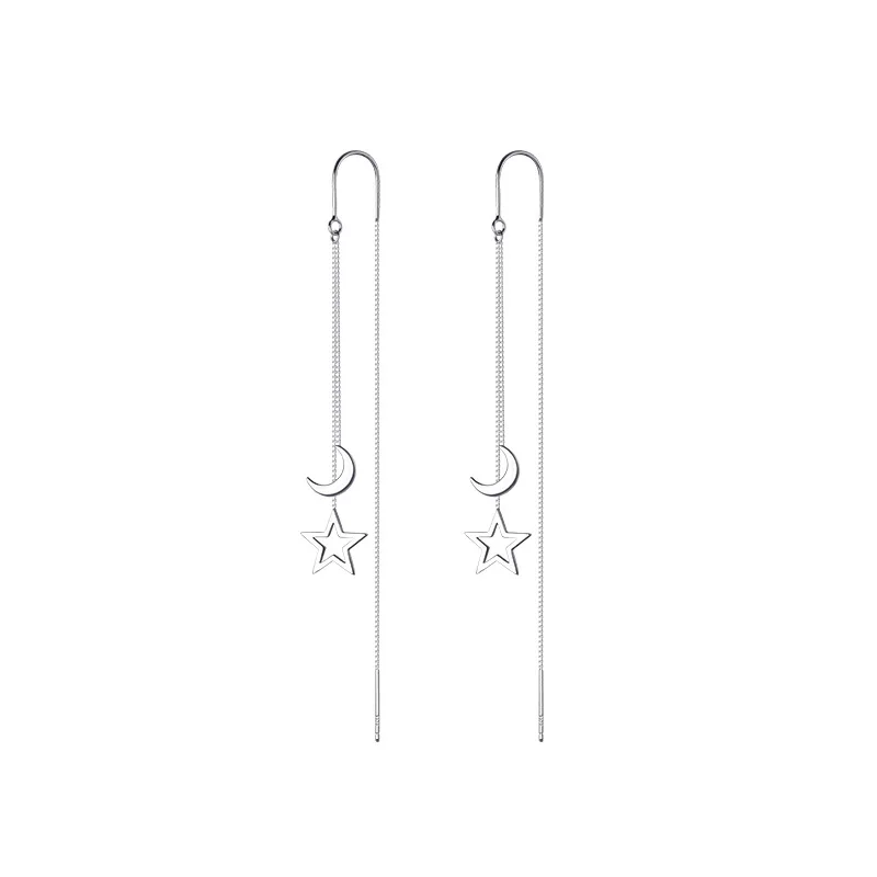 Trend Long Wire Tassel Thread Chain Climb Hollow Star Moon Pendants Drop Earrings Women's Straight Hanging Earings Jewelry