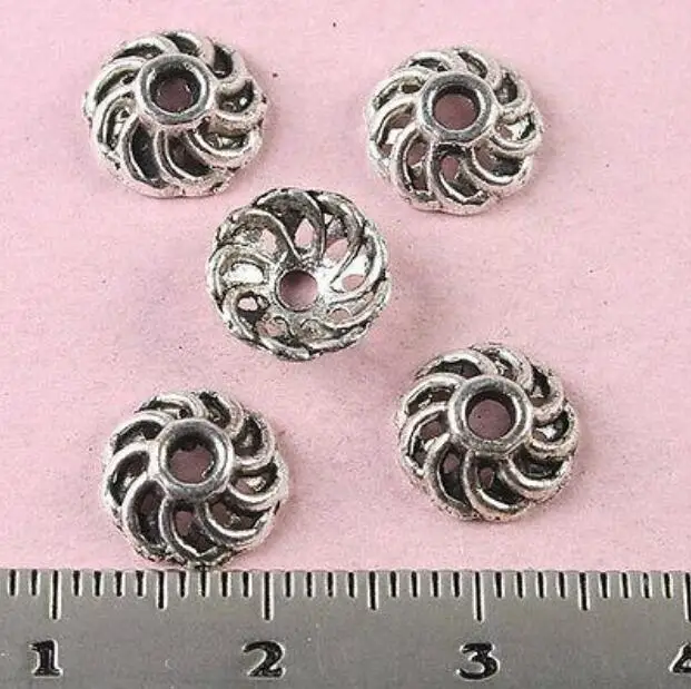 100Pcs  9mm Tibetan silver peg-top bead caps Findings h1632