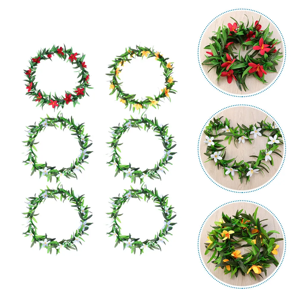 

6pcs Artificial Hawaiian Leis Summer Wreaths Beach Party Decorations Luau Supplies Green ButterflyHawaiian Flower Leis