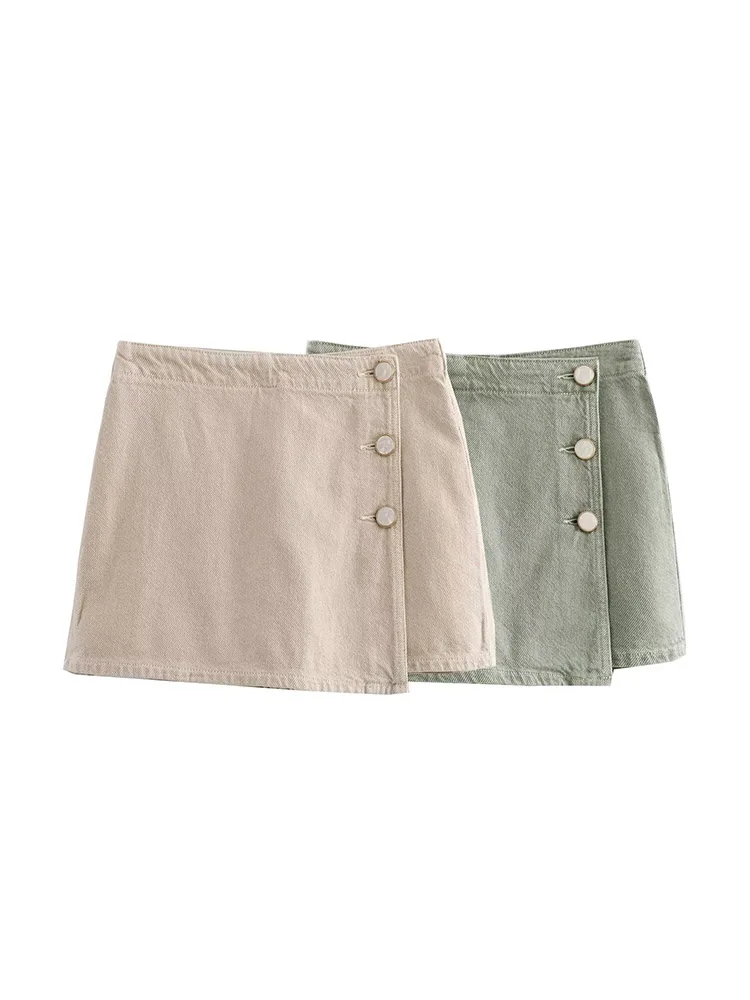 2024 New Women Summer Shorts Skirts Fashion Sweet Denim High Waist Buttons Pockets Female Elegant Street Shorts Clothing