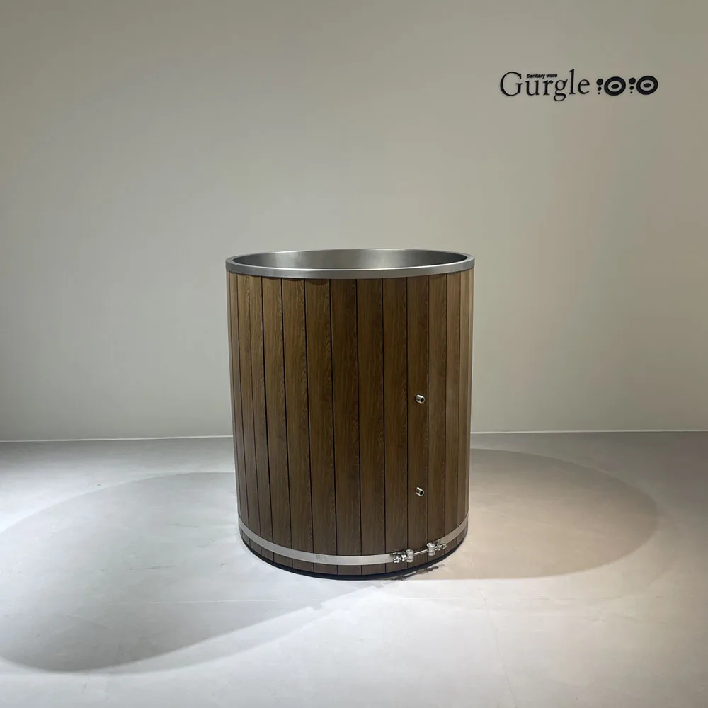 

Ванна для холодных процедур Gurgle Sports Recovery Round Cold Plunge с оцинкованным покрытием из нержавеющей стали 304/316, деревянным обрамлением и охладителем