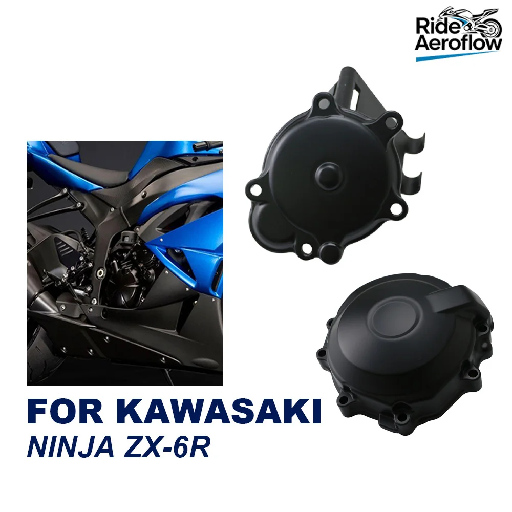Motorcycle Black Side Stator Engine Cover Crankcase For Kawasaki Ninja ZX6R ZX-6R 2007 2008 2009 2010 2011