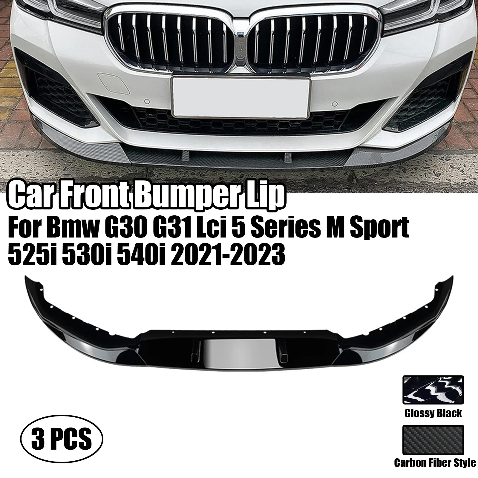 

Для BMW 5 серии G30 LCI M Sport 525i 530i 540i автомобильный передний бампер, защита для губ, диффузор, спойлер 2020-2022, стиль из углеродного волокна