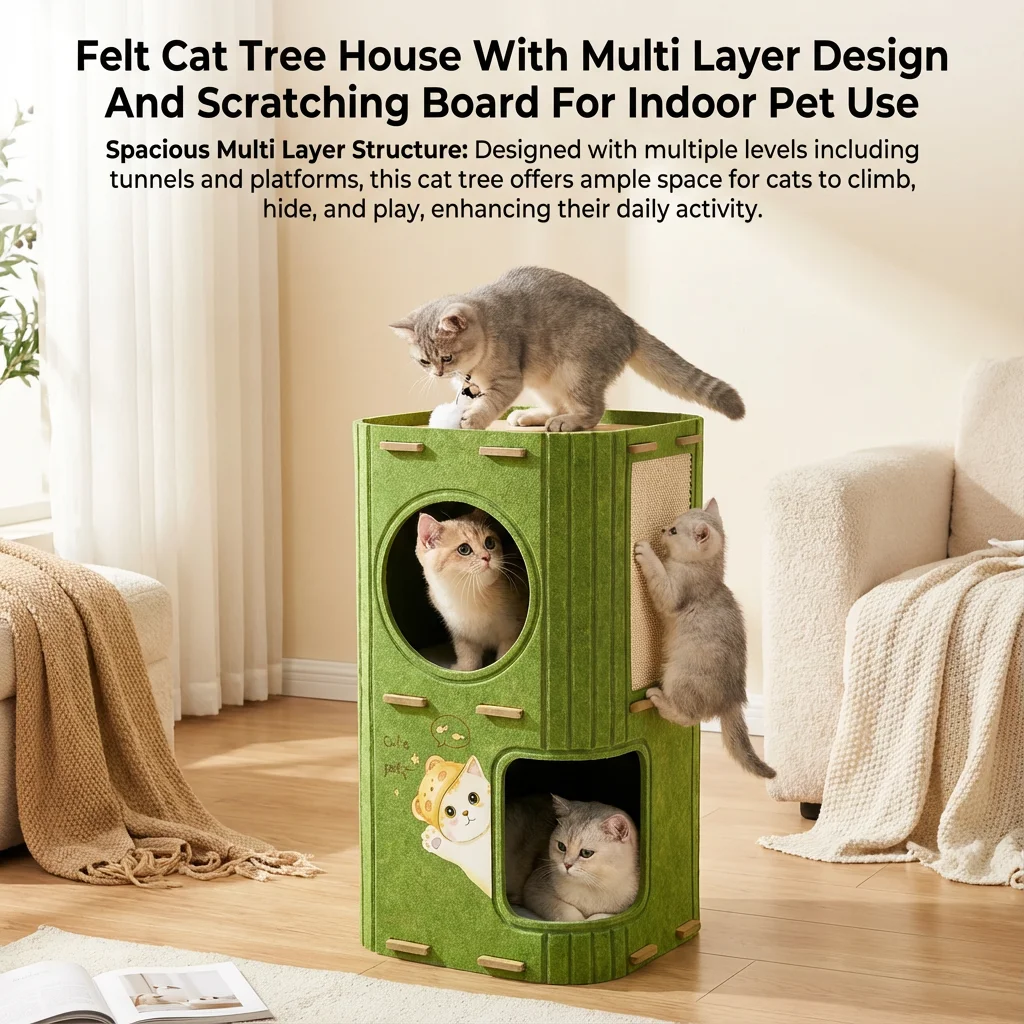 Felt Cat Tree House Closed Pet Four-season Tree Hole Multi Layer Design And Scratching Board Drill Hole For Indoor Pet Use