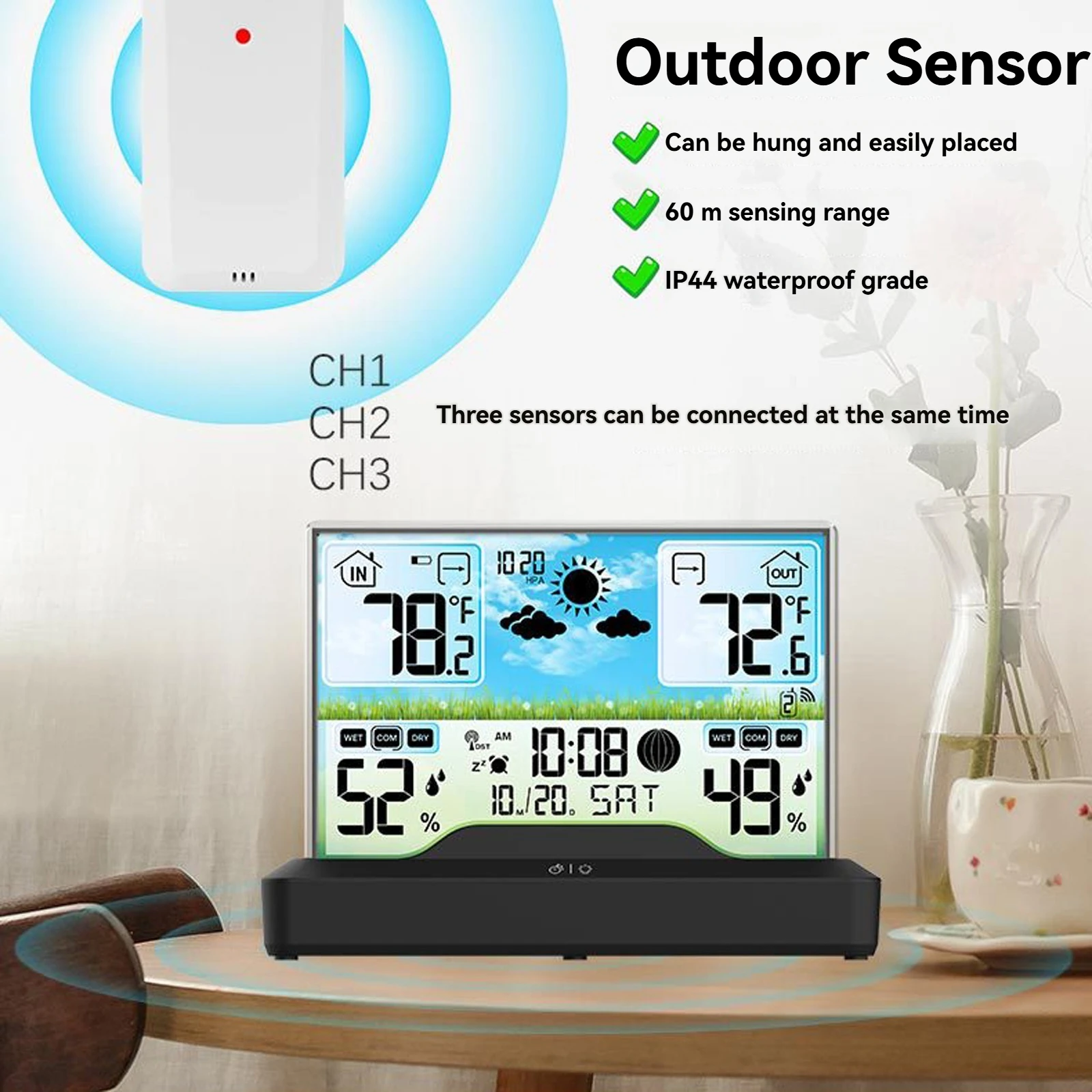 

Digital Weather Station Home Weather Station Wake-Up Clock Weather Forecast Waterproof Outdoor Temperature Humidity Monitor