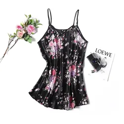 Women Sexy Sleepwear Nightwear Pajamas Daffodils Sleep Printing Summer Casual V-Neck Suspender