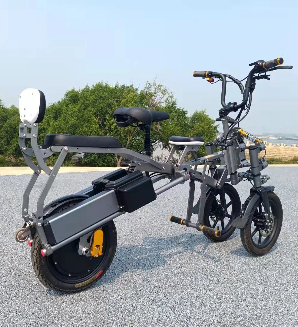 z for Upgraded 14'' electric tricycle 500W 48V dual battery folding bike 3 wheel scooters 2 seat tricycles