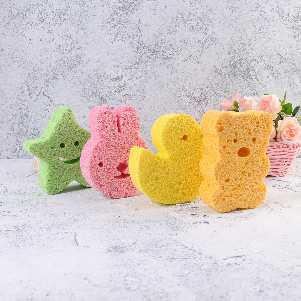 4Pcs Premium Absorbent Bath Sponge Smooth Skin Friendly Exfoliator Shower Sponge for Infants Children Adults Bath Time Fun