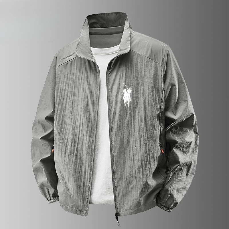 New Ice Silk Quick Drying Sunscreen Clothing Men Summer Thin Stand Collar Coat Breathable Outdoor Sun-protective Clothing Men's