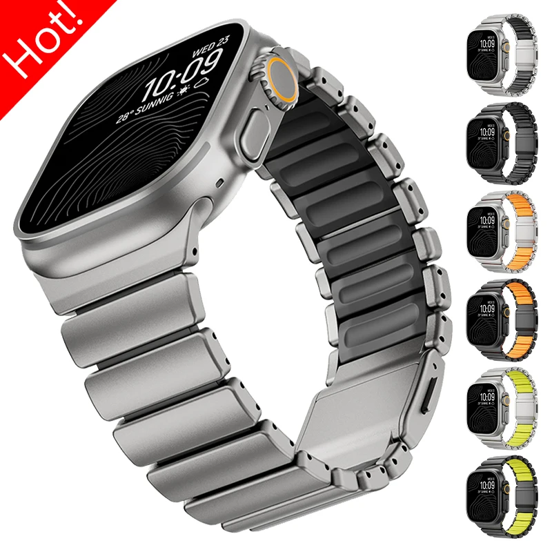 

Титановый ремешок для Apple Watch Ultra 3/2/1 49 мм 46 мм 45 мм 44 мм Металлический силиконовый магнитный ремешок для Iwatch Series 11 10 9 8 7 6 SE 5