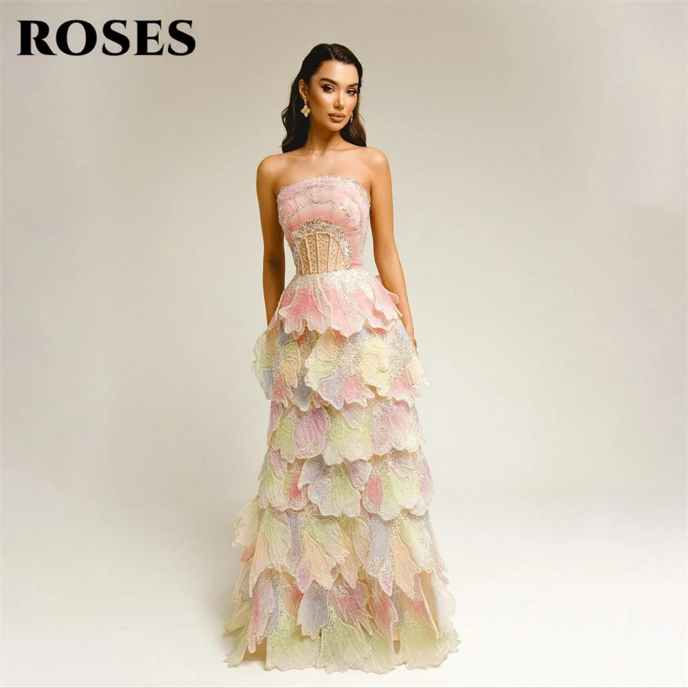 

Платья для выпускного вечера ROSES Pastel Rainbow, вечерние платья без бретелек и рукавов, многослойные платья А-силуэта для вечеринок, праздничные платья, индивидуальный пошив
