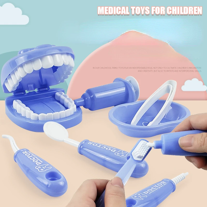 9PCS Simulation Dentist Play Set  Baby Dental Doctor Medical Kit Pretend Toy for Kids Hygienic Habbit Cultivation Role Play Game