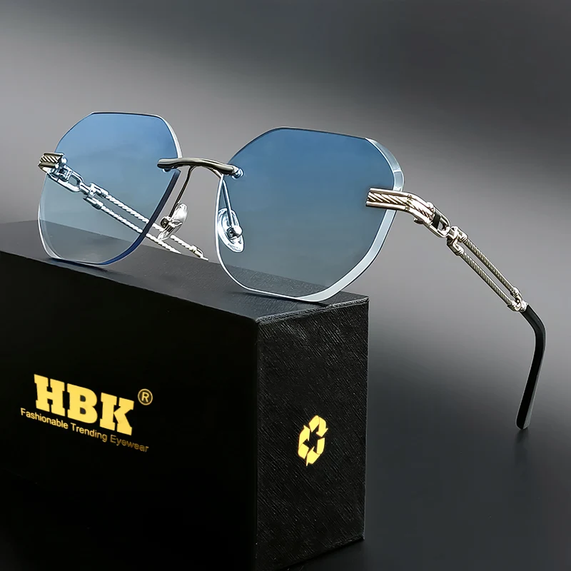 

HBK Pilot Rimless Sunglasses Men Polygonal Metal Frame Women Sun Glasses Beach Shopping Gift Party Eyewear Summer Style