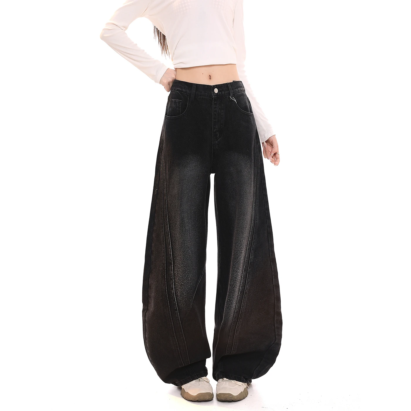 

Retro American Wide Leg Jeans Women's Spring New High Waist Slimming Loose Casual Drapey Knife Pants