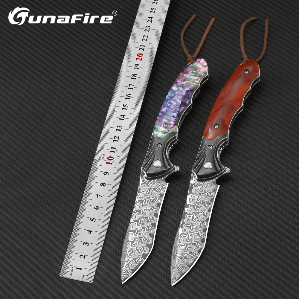 

Tunafire VG10 Damascus Steel Knife Wood Handle Pocket Folding Knife Professional Kitchen Fruit Small Utility Knives Hand Tools