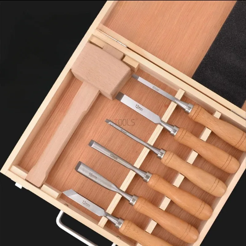 Carving Knife Set with 1pc Wooden Hammer and Box Carpentry Carving Chisel Woodworking Sculptural DIY Cutter Hand Woodcut Tools