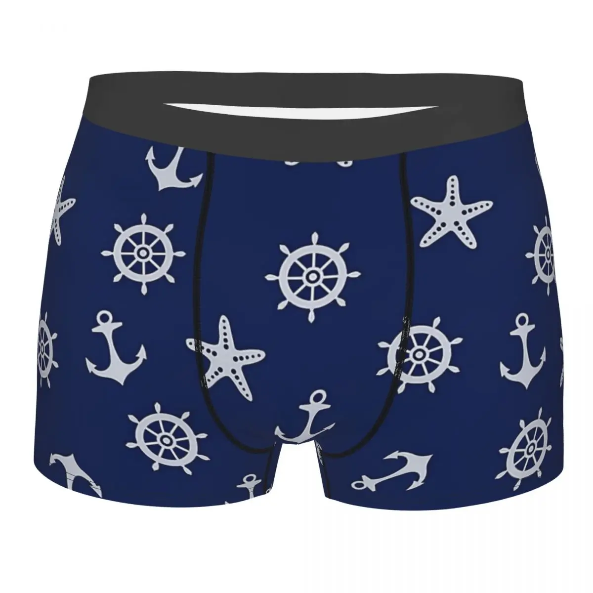 

Navy Blue Nautical Anchor Pattern Underpants Breathbale Panties Male Underwear Print Shorts Boxer Briefs