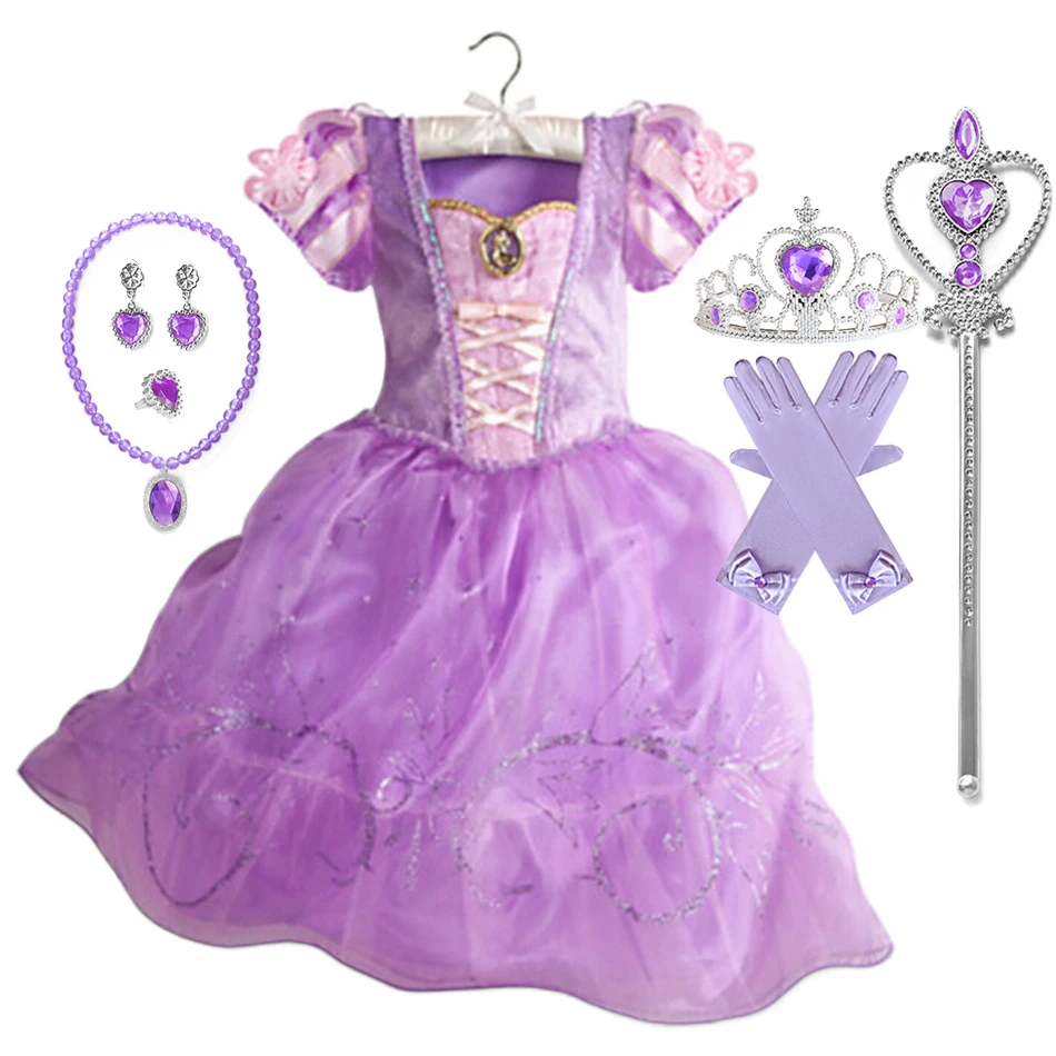 Disney Princess Costume Party Fancy Flower Vestido New 2024 Christmas Birthday Carnival Dress Up Rapunzel Belle Disguise Frock