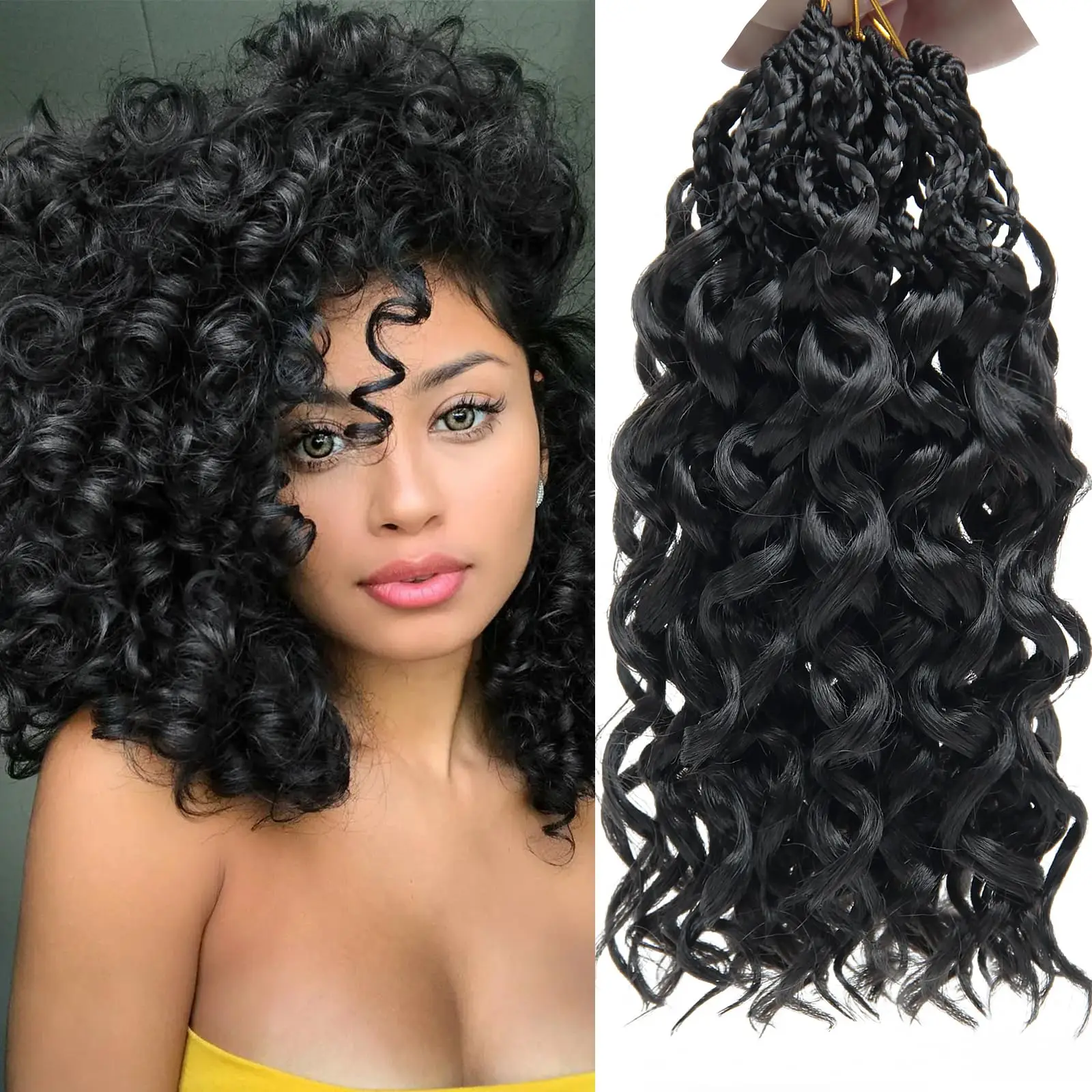 

Pre Looped Crochet Hair Braid for Women Short Gogo Curl Crochet Hair Extensions Synthetic Hair Natural Look Curly Hair Extension