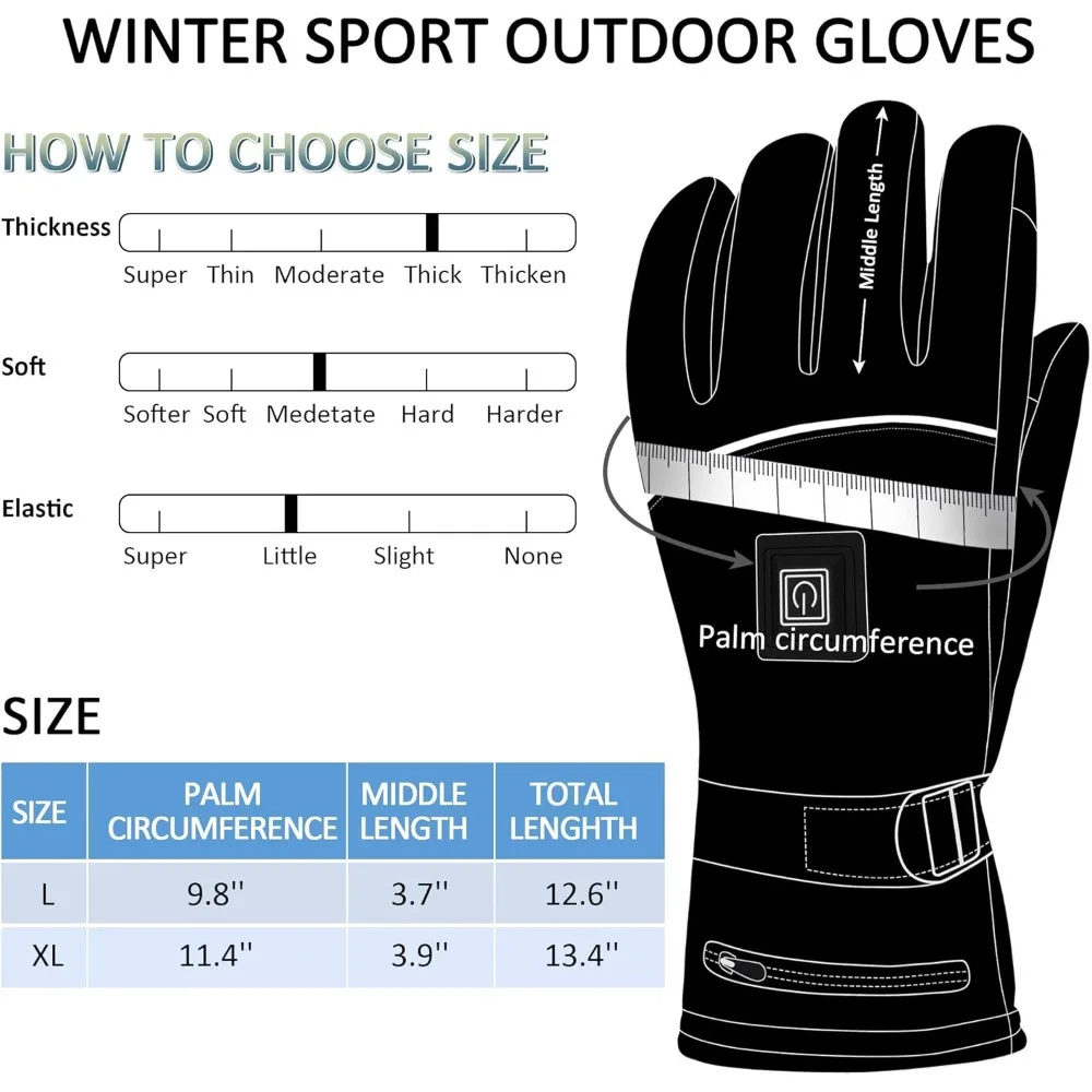 قفازات ساخنة قابلة لإعادة الشحن مع 3 إعدادات لدرجة الحرارة، متوافقة مع شاشة اللمس المقاومة للماء، مثالية للرجال والنساء في الشتاء #2