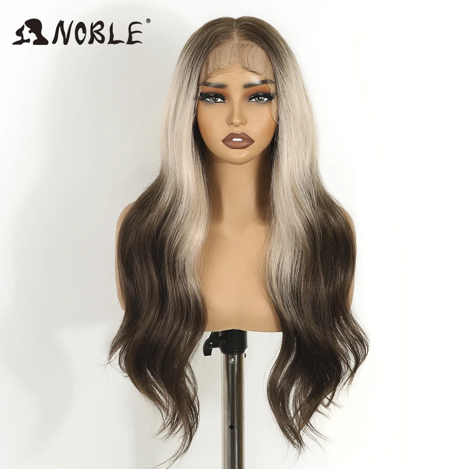 Edle synthetische Lace-Front-Perücke, Cosplay, 13x6 Lace-Front-Perücke, 26 Zoll, gewellte Lace-Perücke für Damen, Lace-Front-Perücke, Ombré-Blond-Perücke – Detail 12