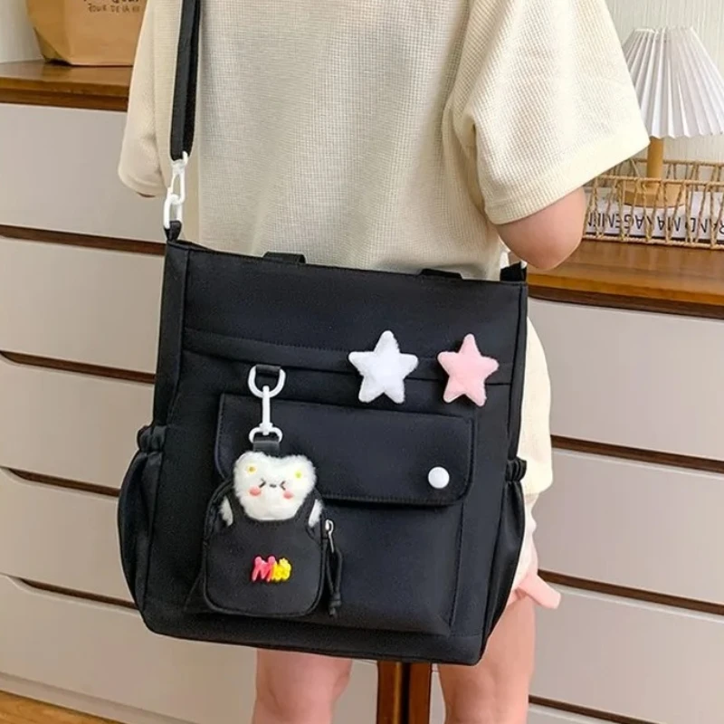 Kawaii Multi-Pocket Tote Crossbody Bag, Cute Star Decor, Teens Women, School Work Travel Daily Use