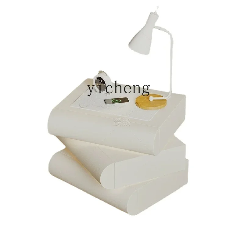 

Bedside Table Solid Wood Cream Style Modern Minimalist Wireless Charger Lamp Bedside Cabinet