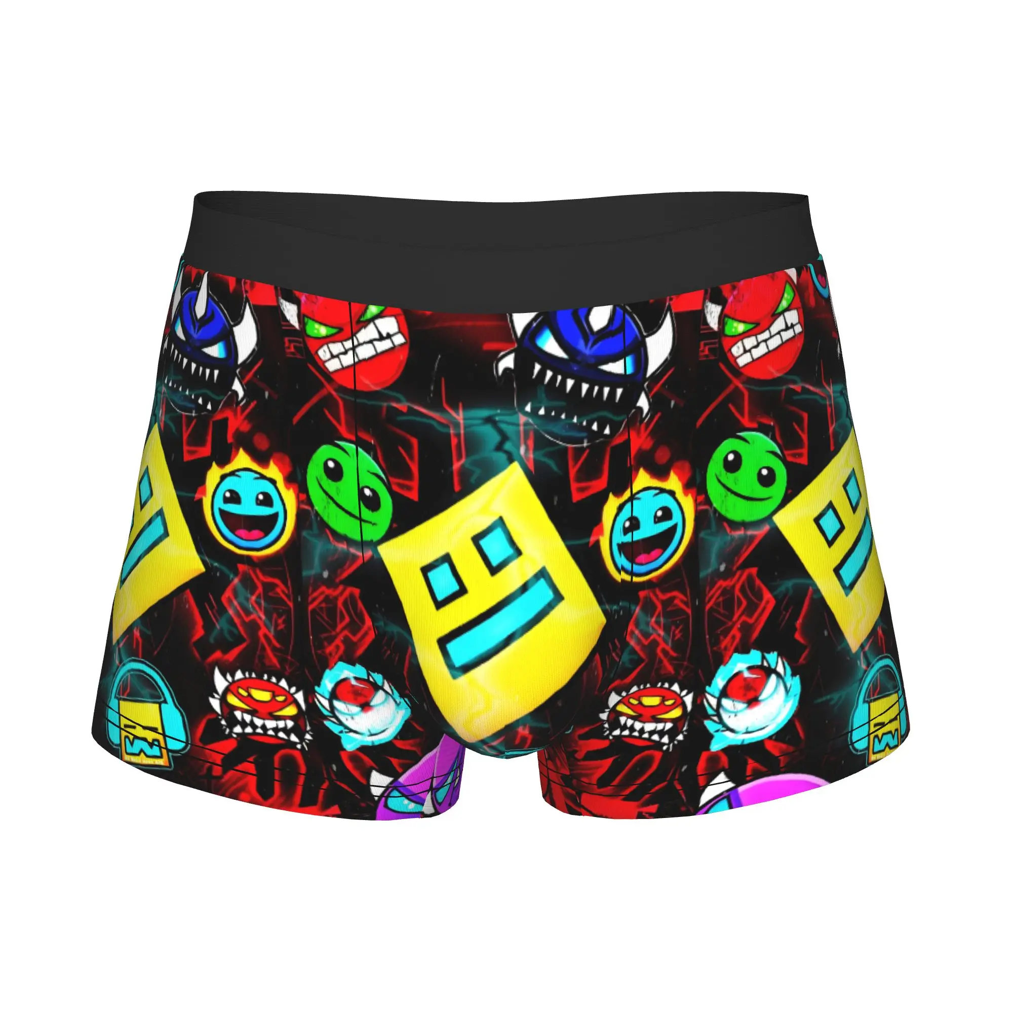 Male Fashion Red Geometry Dash Underwear Dark Demon Boxer Briefs Stretch Shorts Panties Underpants