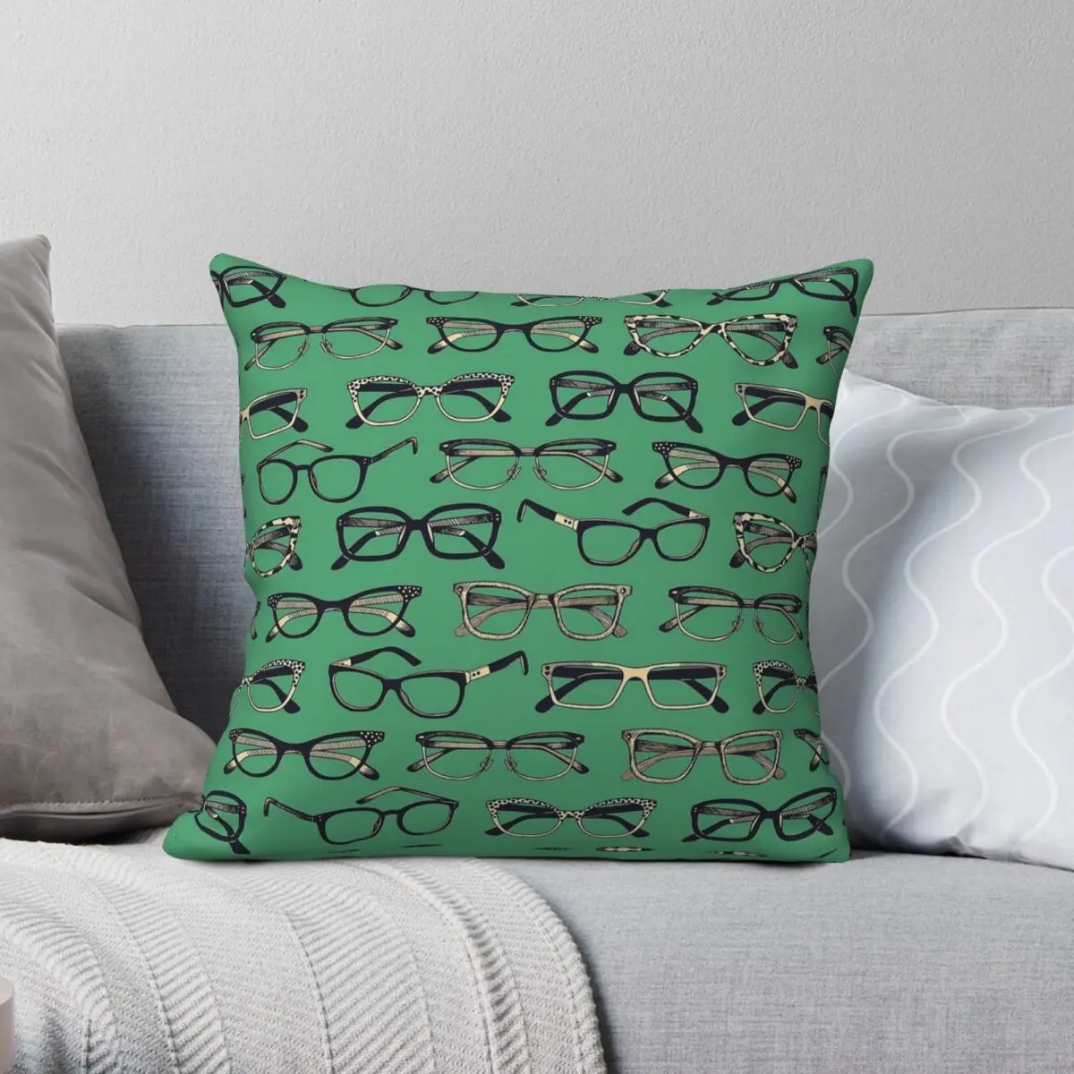 

Teal Navy Eyeglasses Pillowcase Polyester Linen Velvet Creative Zip Decorative Pillow Case Room Cushion Cover