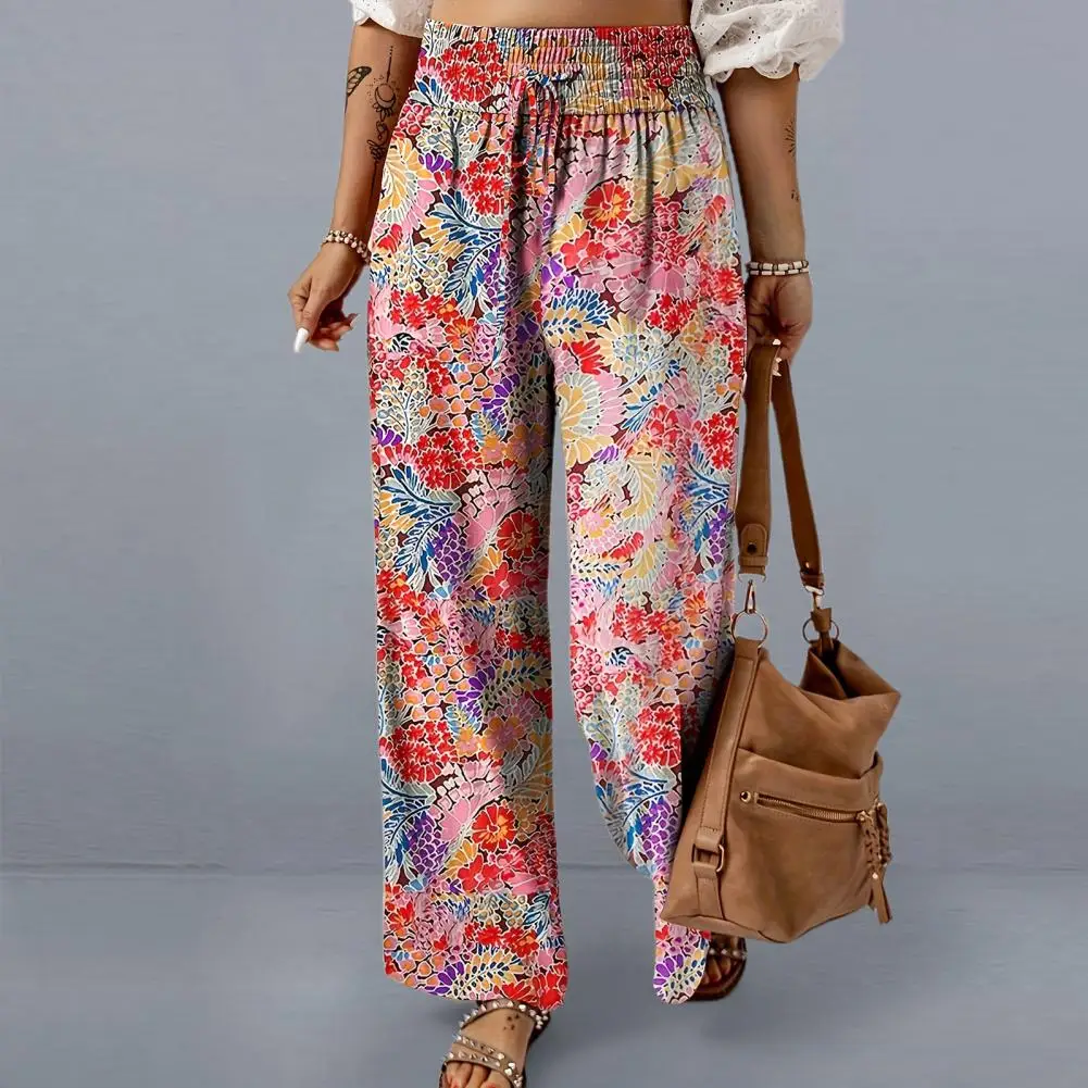 Candy Color Pleated Flower Printing Wide Leg Trousers Female Summer High Waist Dye Tie Leopard Gradient Loose Thin Ankle Pants